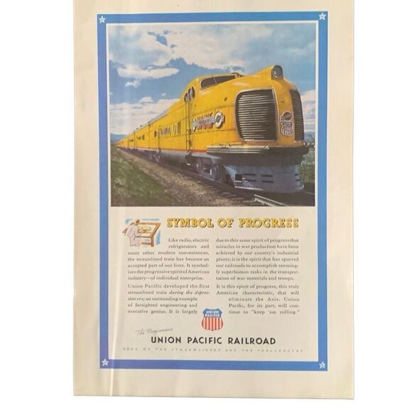 Vintage 1943 Union Pacific Railroad Symbol of Power Ad Advertisement - Picture 1 of 4